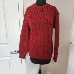 Elegant Brick Red Cable Knit Sweater